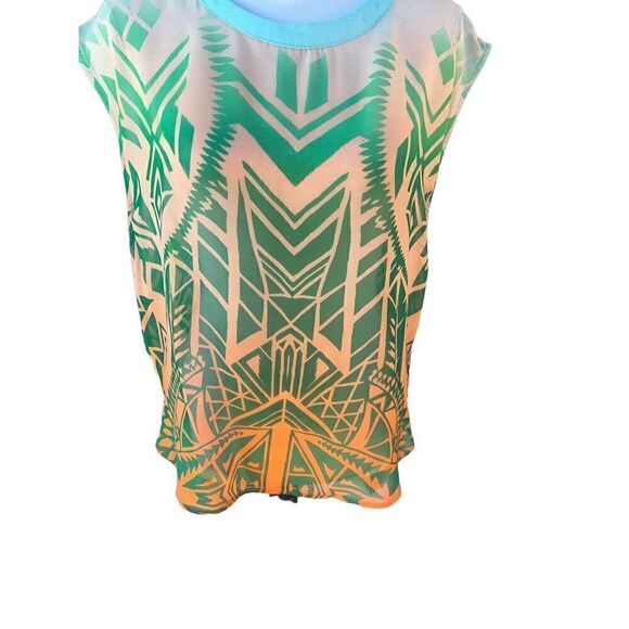 Love  marks Aztec bright colored sleeveles sheer blouse hi low hem - Picture 5 of 9